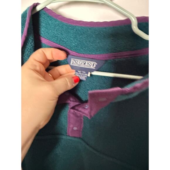 VTG Lands End Fleece Jacket L Green Polartech Quarter Snap Pullover Soft 90s - Picture 4 of 7